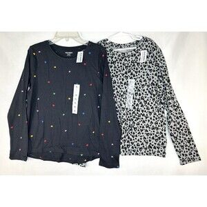 Old Navy Girls Softest Tee Long Sleeve Lot Of 2 XL Hearts Cheetah Shirts